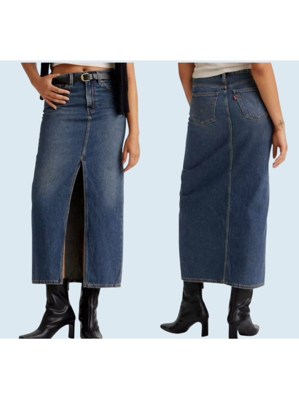 LEVI'S Dark Wash Ankle Column Skirt Front Slit Mid Rise Size 25 NEW NWT